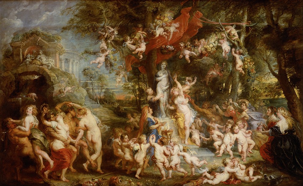 The Feast of Venus Rubens grand tableau baroque avec cadre marron mat XL