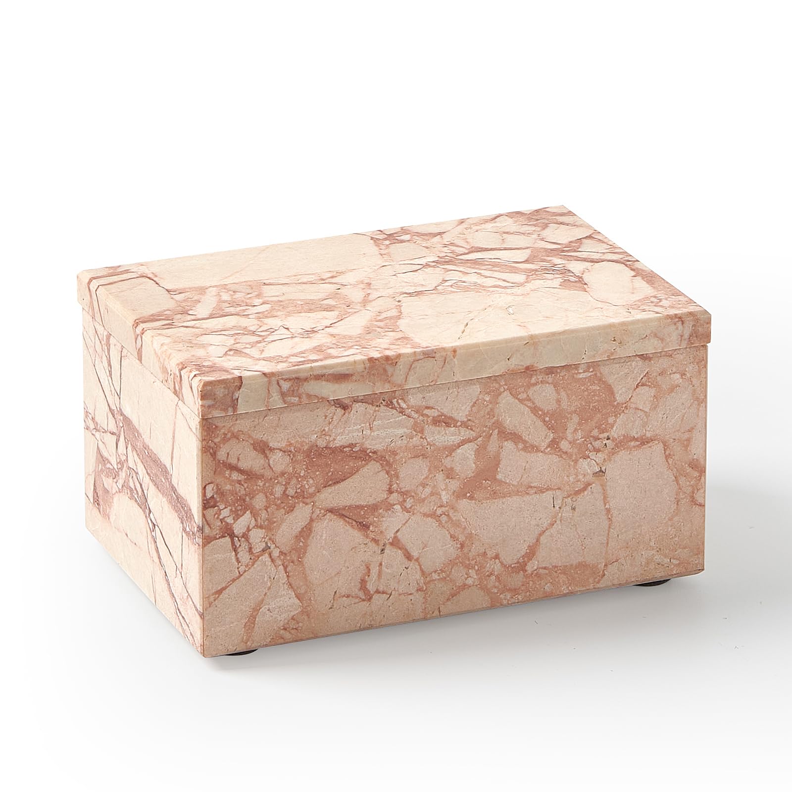 Photo 1 of Sumlus Natural Marble Storage Box with Lid, Rectangular Stone Organizer Box for Jewelry, Cotton Swabs, Makeup, 5.9x3.9x3.1 Inch Luxury Home Decor Marble Keepsake Box (Pink)