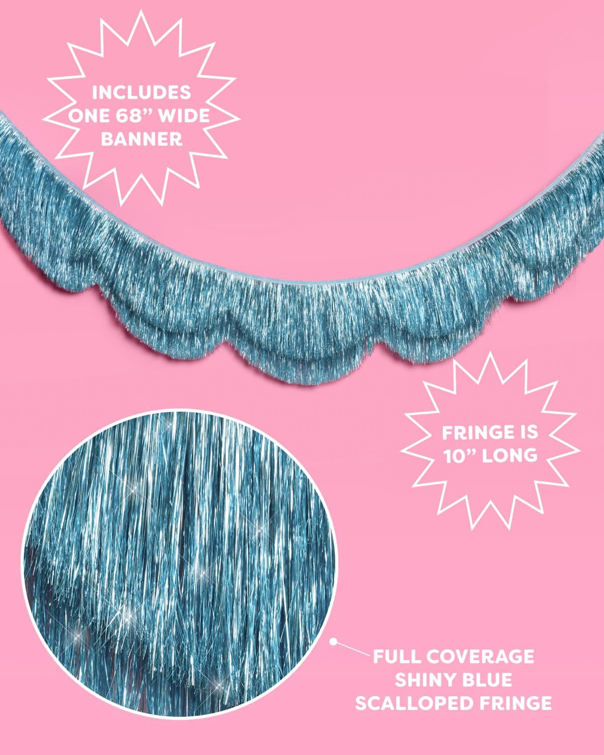 xo, Fetti Blue Scallop Fringe Banner - 6 Ft Backdrop | Bachelorette, Bridal Shower, Something Blue, Coastal, Beach Bach, Birthday, Summer