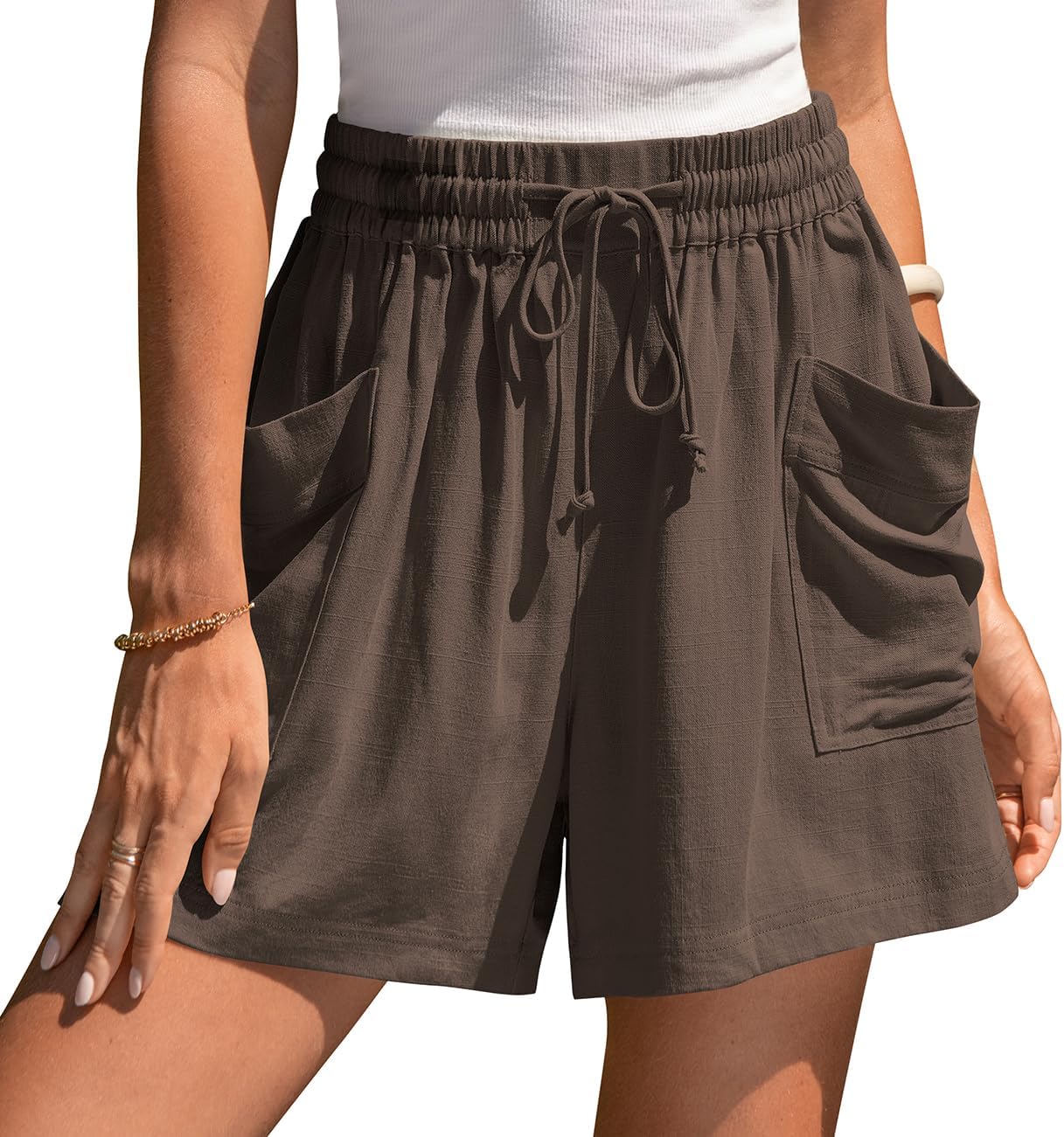 TARSE Womens Linen Shorts Elastic Waist Wide Leg Drawstring Casual Lounge Comfy 2026 Summer Beach Shorts with Pockets
