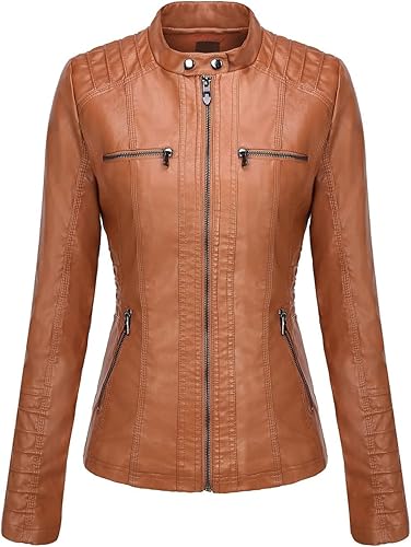 Miniatura 4 de Springrain Women's Faux Leather Jacket Moto Biker Coat with Detachable Hood Motorcycle Jacket