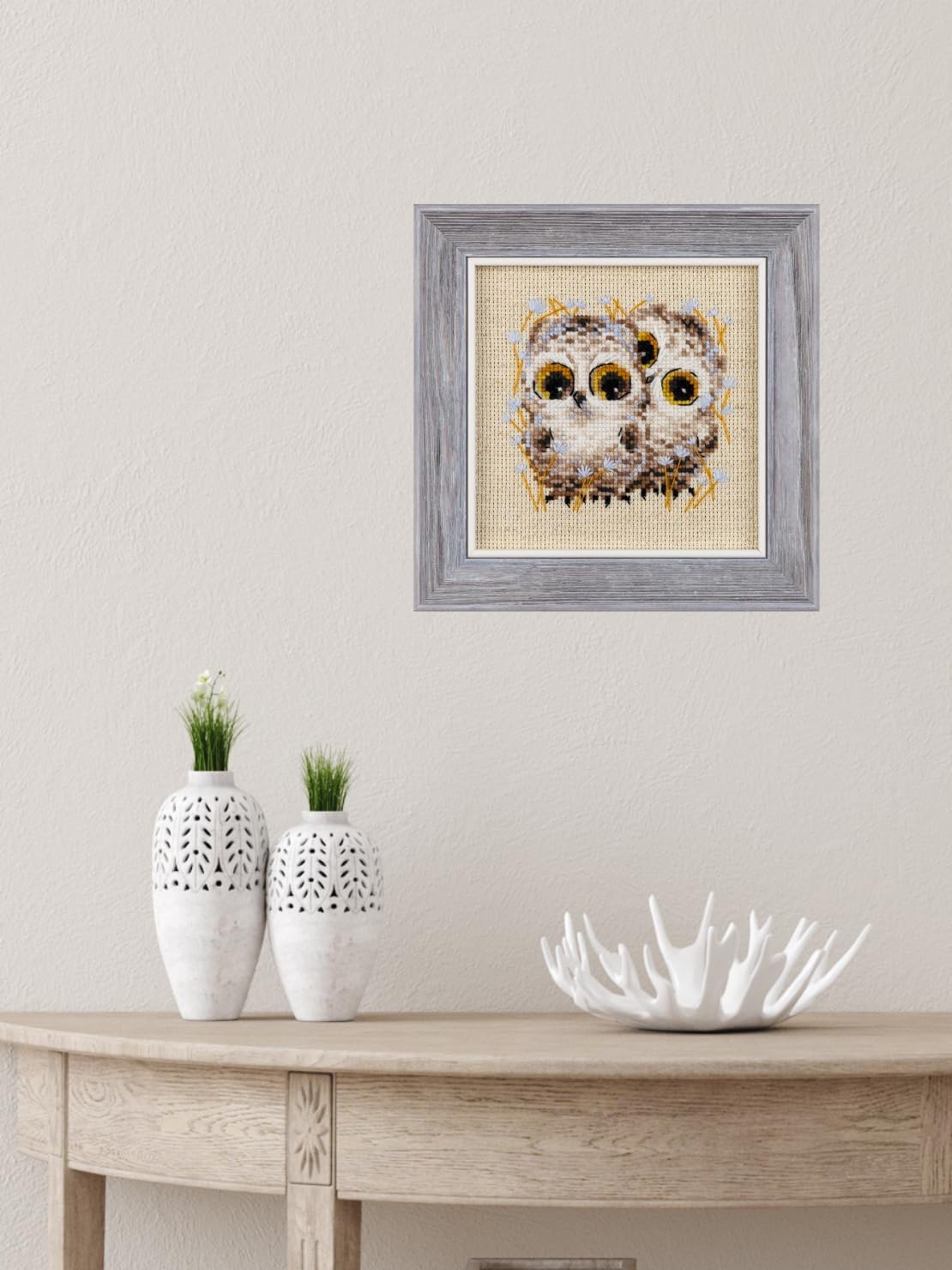 RIOLIS - Little Owls 1755, Animals Cross Stitch Kits 5,12" x5,12, Cross Stitch Kits for Beginners & Advanced, Crossstitching Kits Adult, Counted Stitching Kits, Embroidery Kit