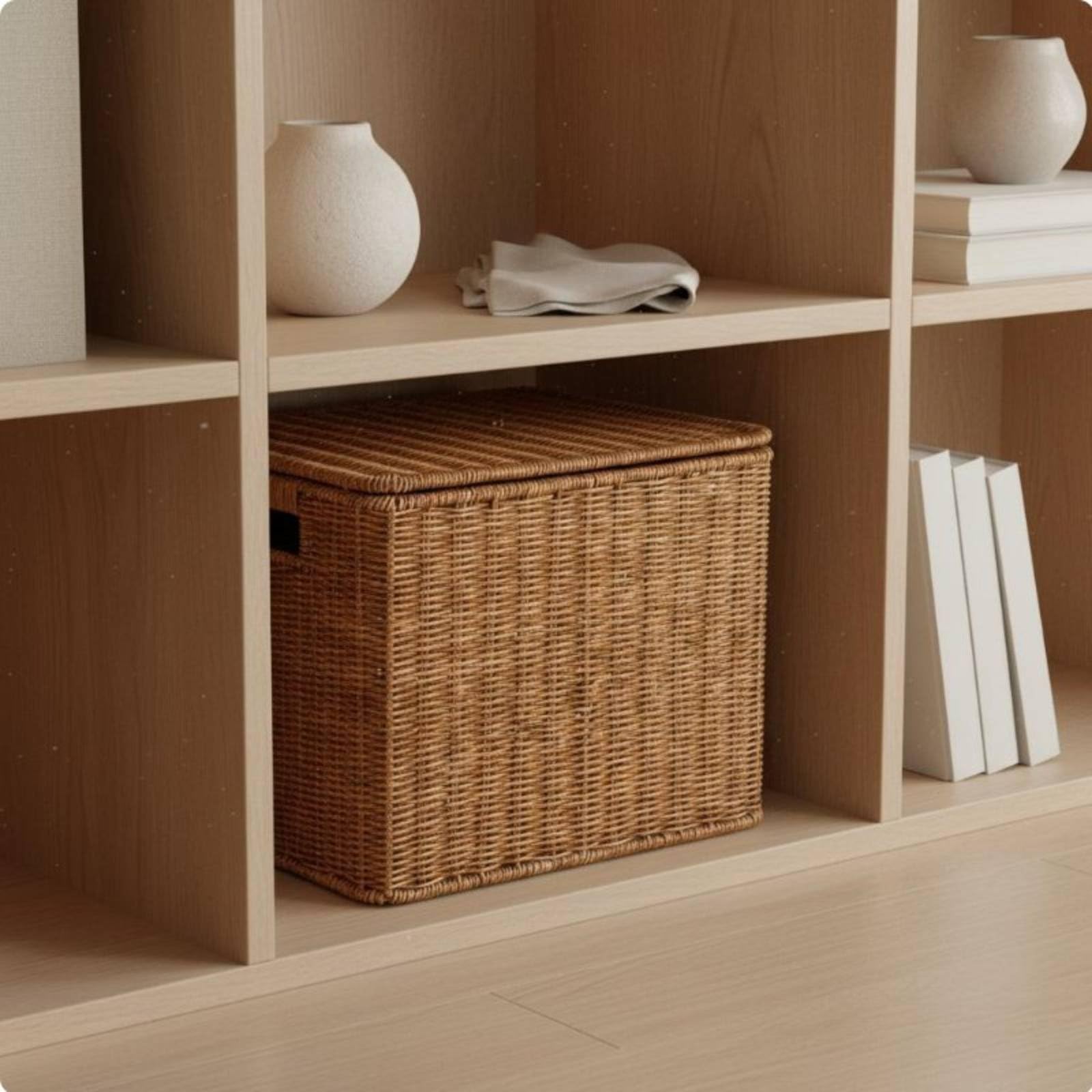 predolo Storage Organizer Cesta de Almacenaje Caja Contenedor Organizador con Tapa Diseño Nórdico Tejido y Ahorro de Espacio Adecuada para Salón Estudio Estantería Armario, S