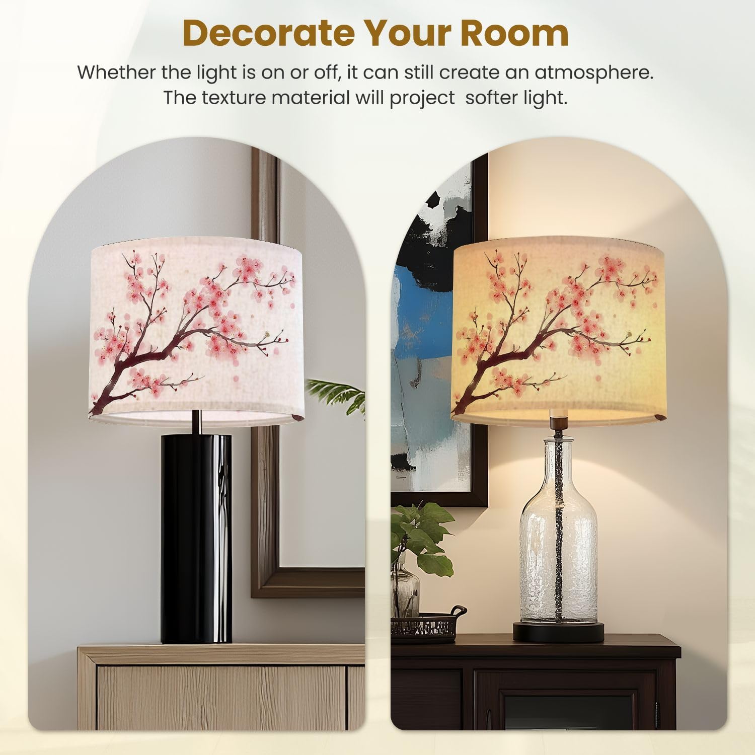 Drum Lamp Shades Oriental style painting cherry blossom spring Lampshade for Floor Lamps Table Lamp Pendant Light Linen 11"x11"x9" Replacement Large Lampshades