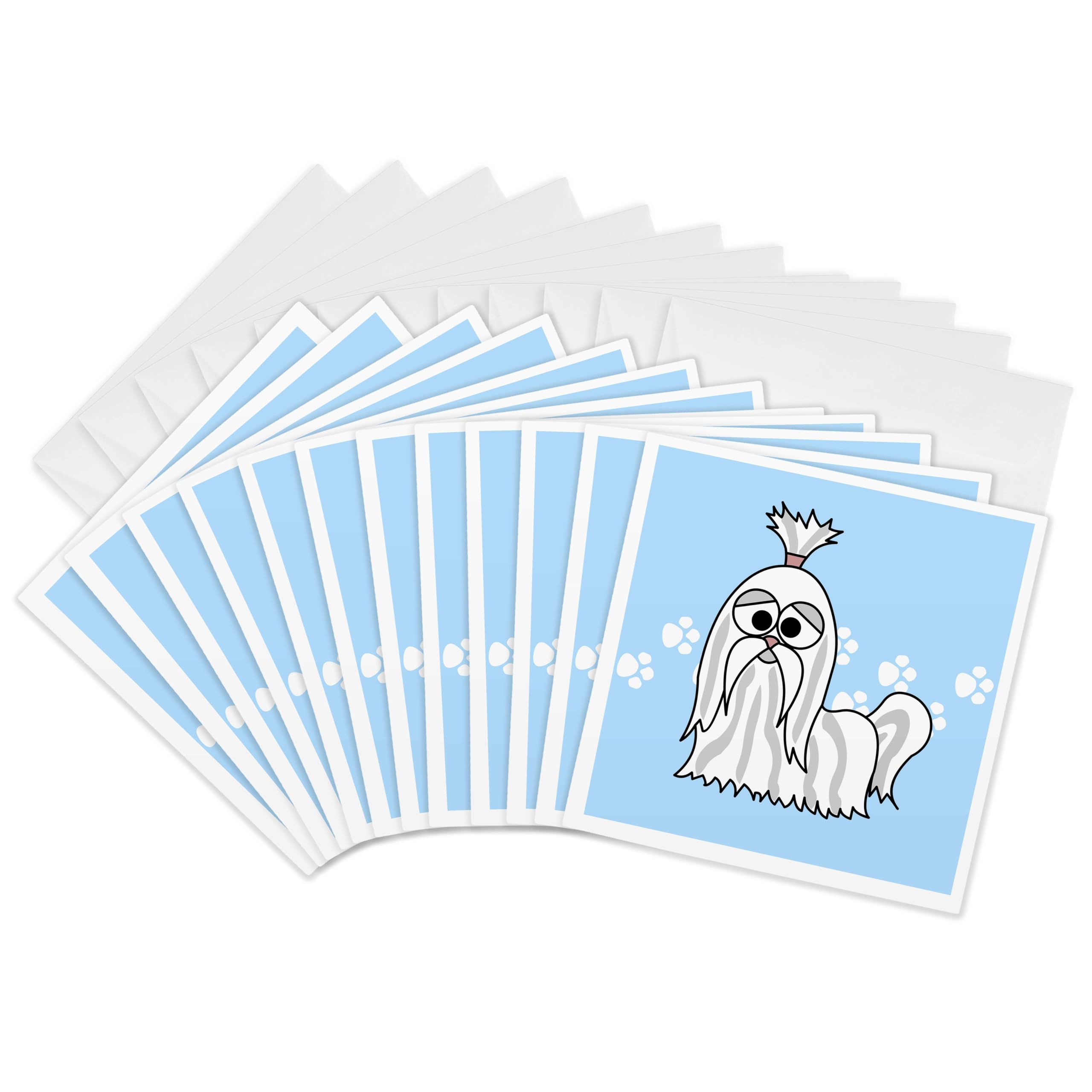 3Drose Grey and White Shih Tzu with Paw Prints - Greeting Cards, 6 by 6-inches, Set of 12 (gc_6144_2)
