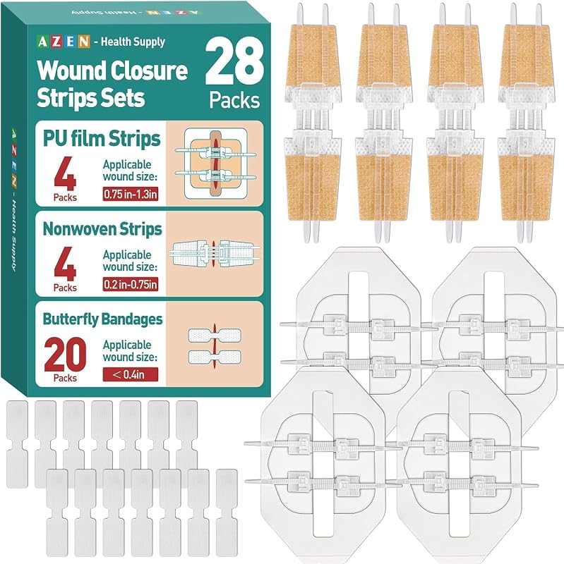 28 Pack Wound Closure Strips, 3 Types Butterfly Bandages, Emergency Laceration Closure Kit, Repair Wounds Without Stitches, Quick Clot Zip Stitch Wound Closures Device