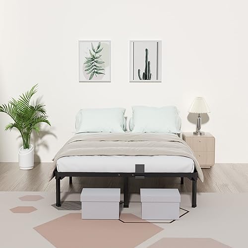 Miniatura 7 de ROIL Base de cama tamaño Queen de 14 pulgadas con tapón deslizante para colchón, plataforma de metal con listones de acero antichirridos de doble