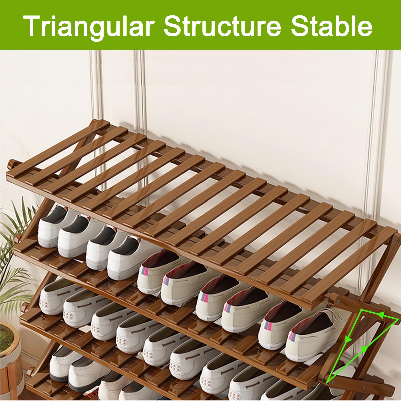 Schuhregal mit 5 Ebenen, Faltbares Schuhschrank aus Bambus, Shoe Rack platzsparend Schuh-Organizer für 16-20 Paar Schuhe, Stapelbar, für Flur, Eingangsbereich, Wohnzimmer 50 x 25 x 90 cm