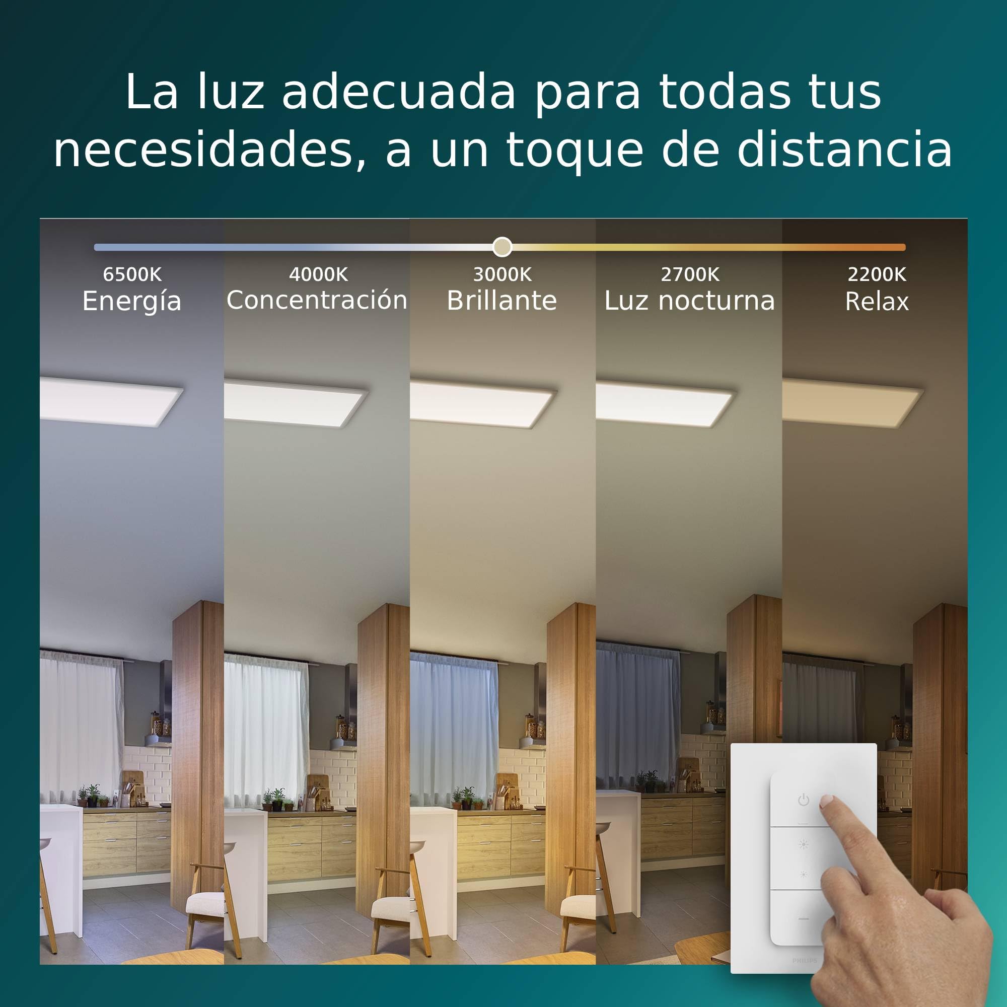 Lámpara de techo Philips Superslim con mando a distancia con interruptor de pared, 5 escenas de iluminación preestablecidas, regulación profunda del 1%, fácil de controlar, 100 cm, 24 W, blanco