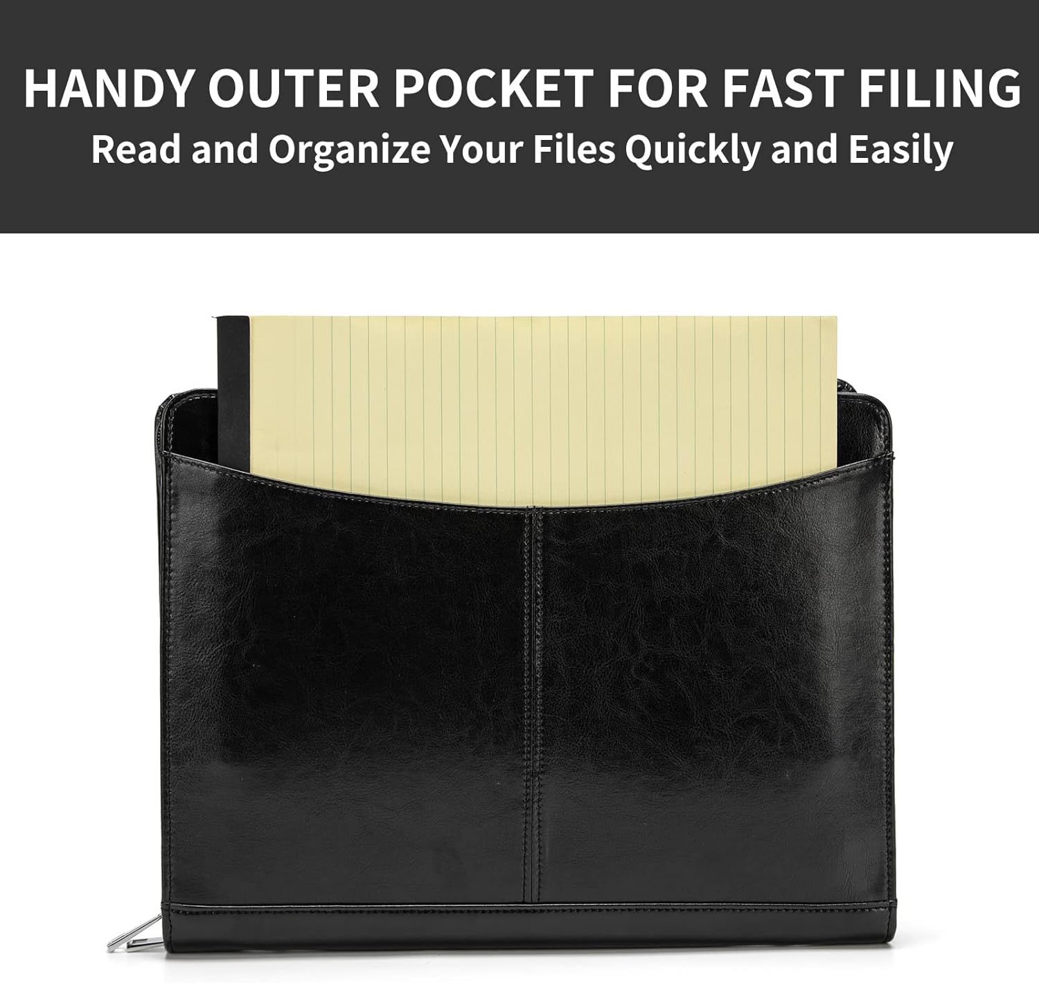 Personalized Vegan Leather Portfolio with Front Pocket for Men and Women, Custom Zippered Padfolio Binder for 8.5 x 11 Legal Pad Notebook, Professional Laptop Case, Black