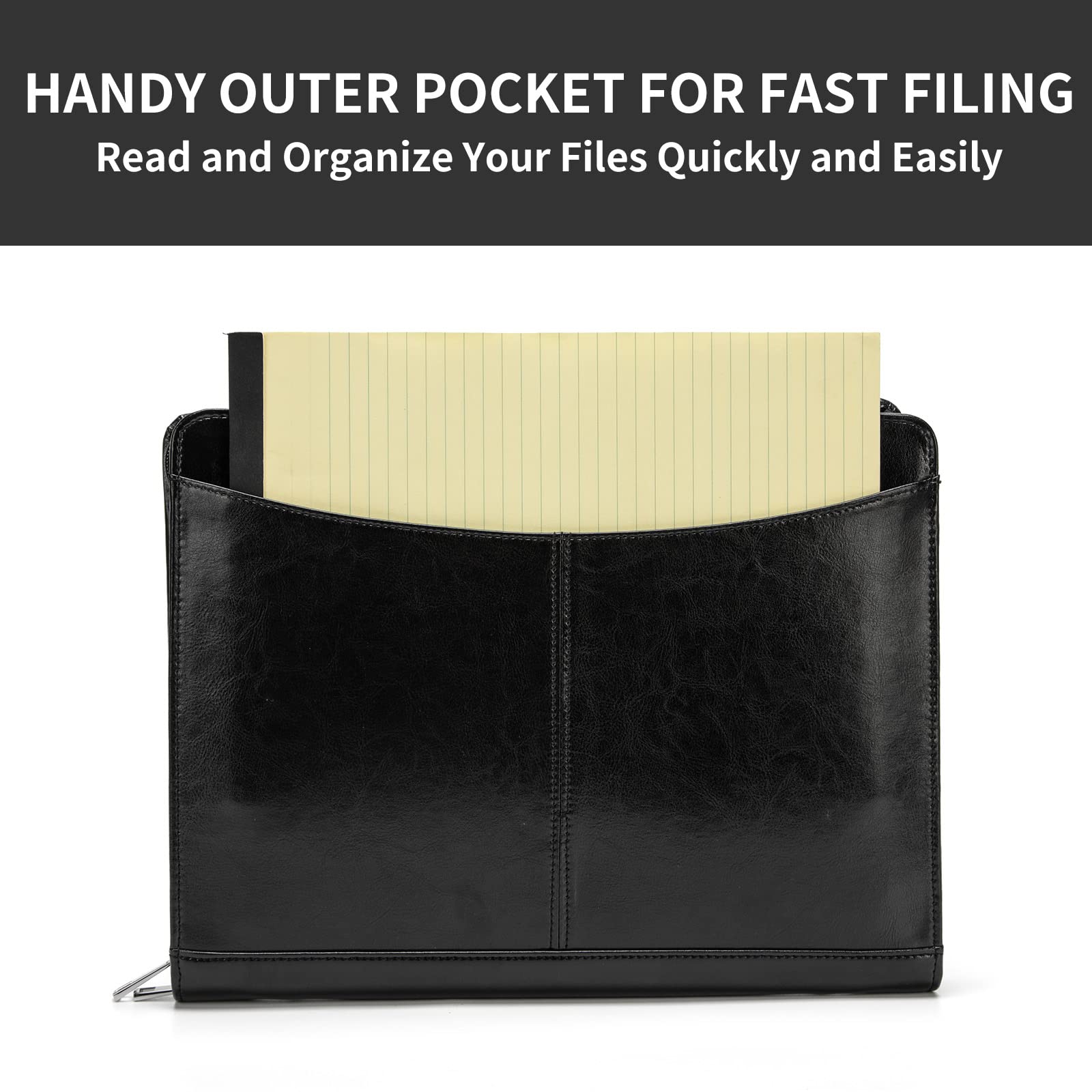 Portefeuille en cuir vegan avec poche avant pour bloc-notes légal 8,5 x 11