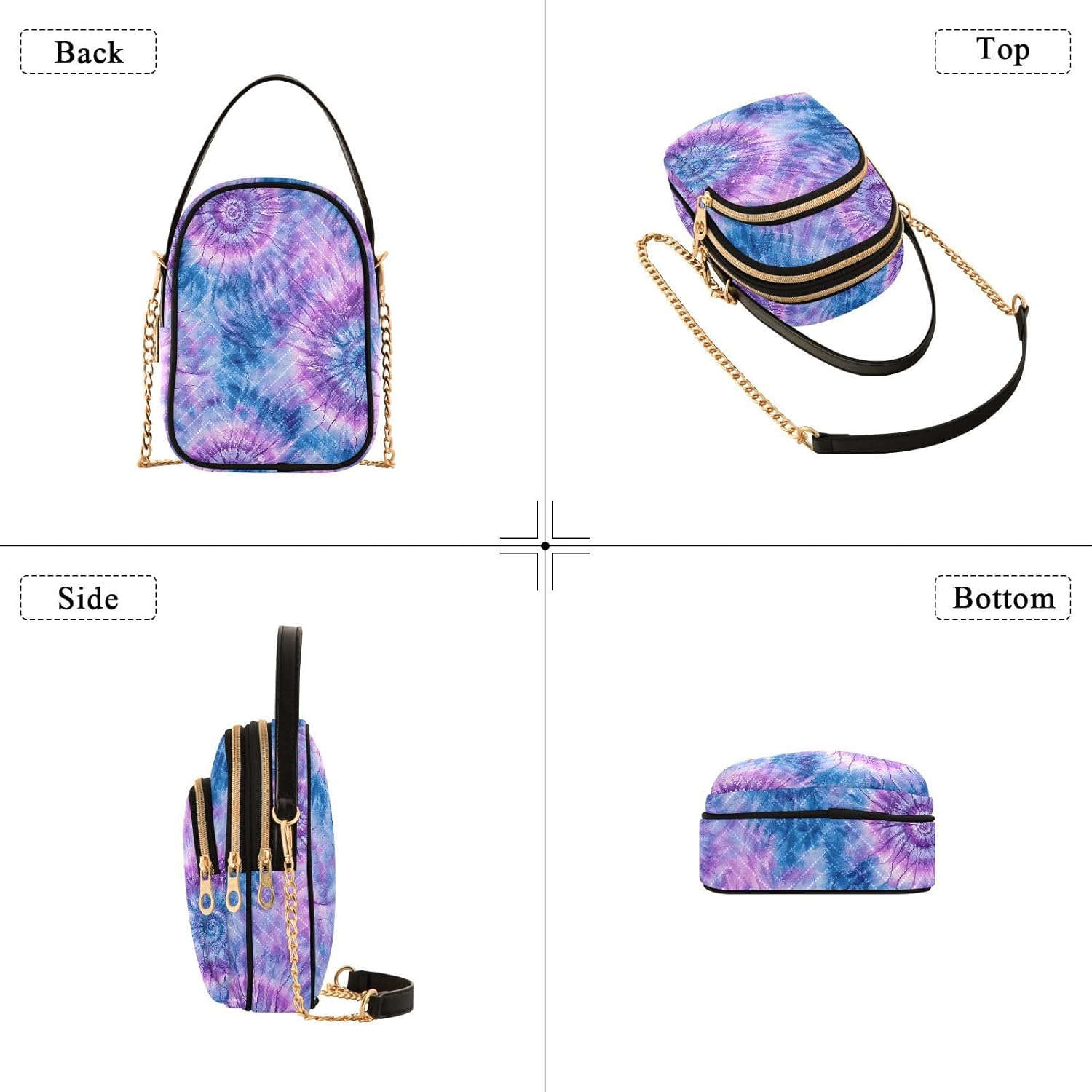 Small Crossbody Bags for Women Blue Tie Dye Quilted Shoulder Handbag Cell Phone Cross Body Purses Travel Wallet Bag - Image 4