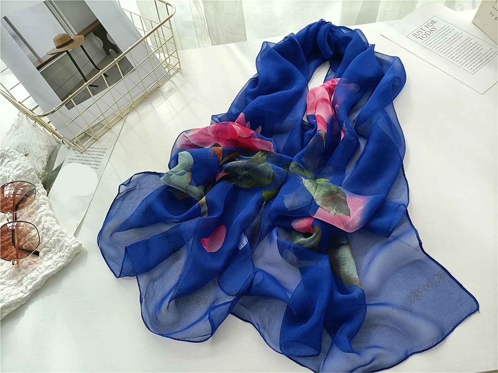 2 piezas de bufanda de flores for mujer, elegante bufanda de gasa, chal protector solar for playa de verano Para Mujer