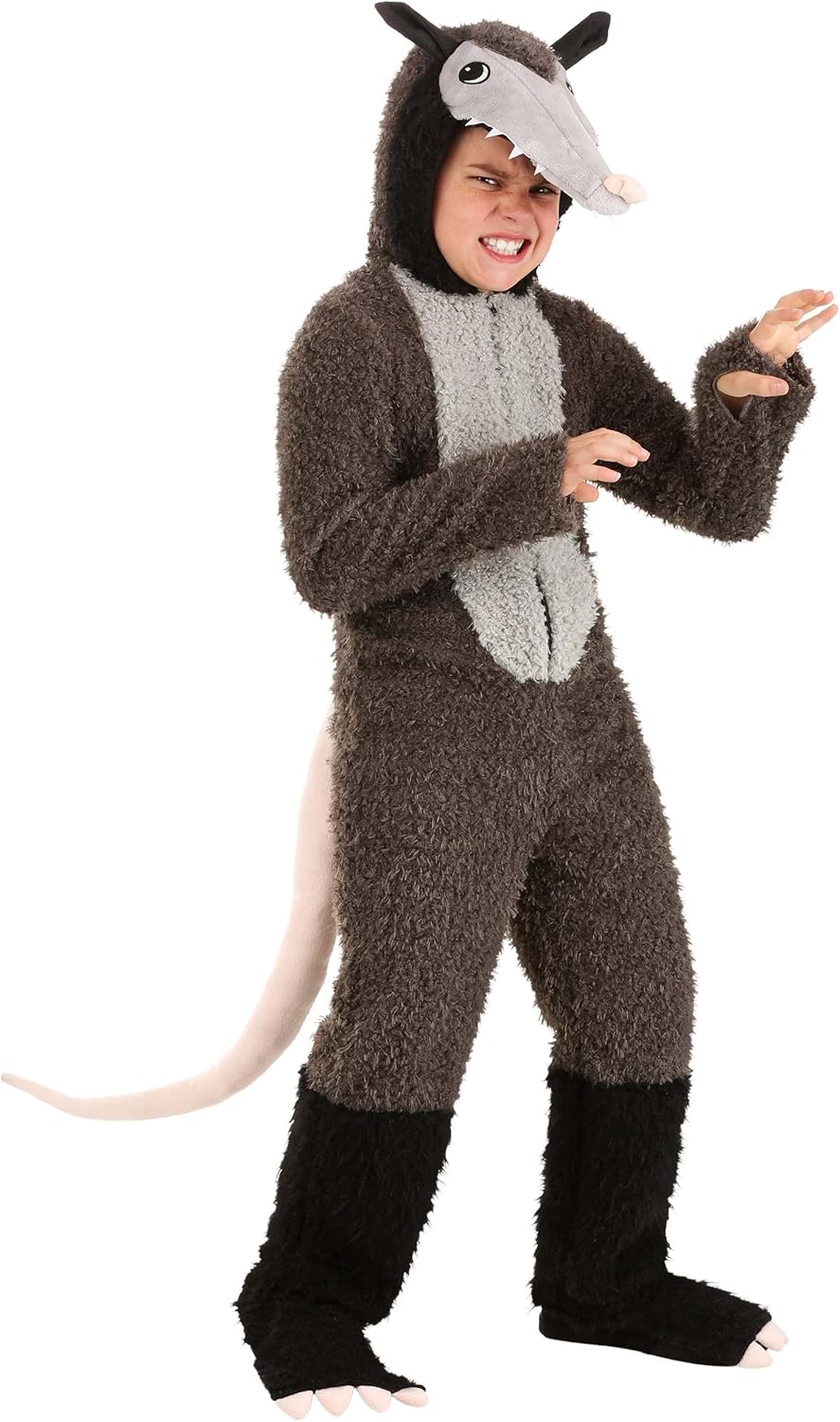 Fuzzy Possum Kids Costume - Hooded Jumpsuit and Shoe Covers