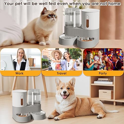 Miniatura 7 de Alimentador automático de gravedad para perros y gatos, dispensador de agua con cuencos de acero inoxidable 304, 2 en 1, giratorio de 360 grados,