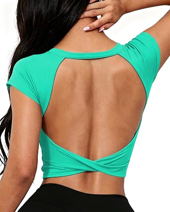 DaiLiWei Open Back Workout Tops for Women Longline Sports Bras Padded Crop Tank Yoga Top Low Back Shirts with Built in Bra