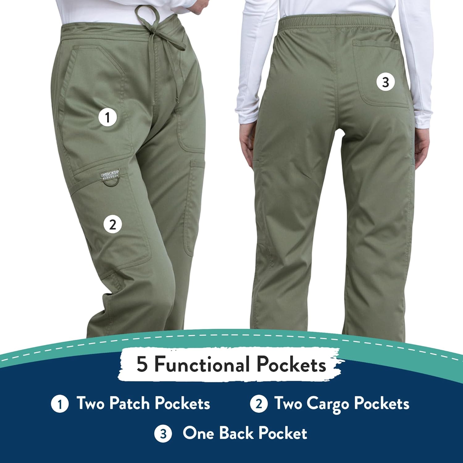 Cherokee Women Scrubs Pant Workwear Revolution Mid Rise Moderate Flare Drawstring WW120