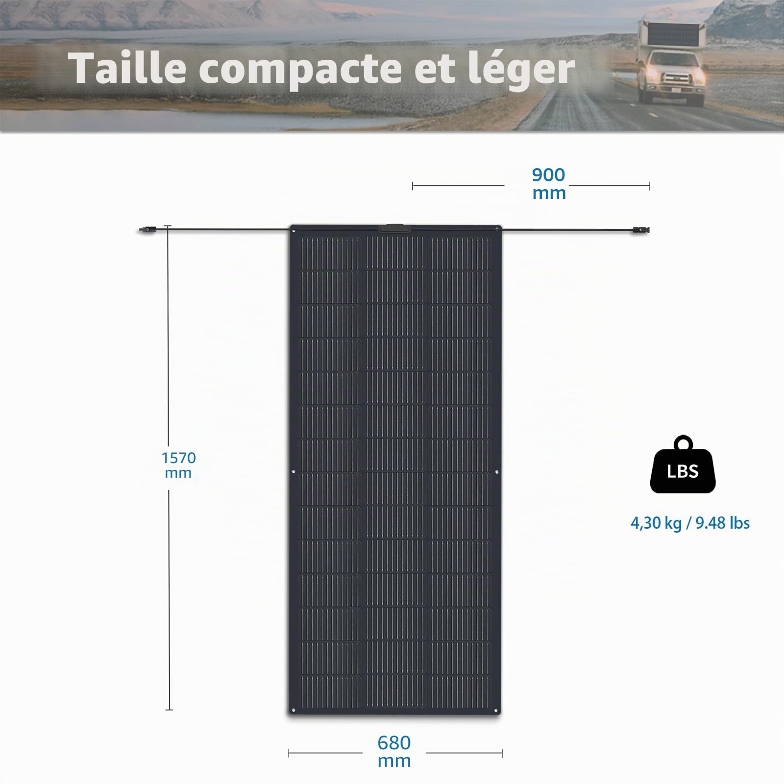 Panneau Solaire Flexible 200W Modules Solaires Panneau Photovoltaïque Monocristallin Réseau pour Camping-car, Caravane, Bateaux, Toits, Camping, Bateaux,Noir