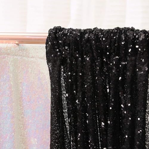 Miniatura 6 de SquarePie Telón de fondo de lentejuelas de 8 x 8 pies, cortina de fondo negro brillante para fiesta de boda