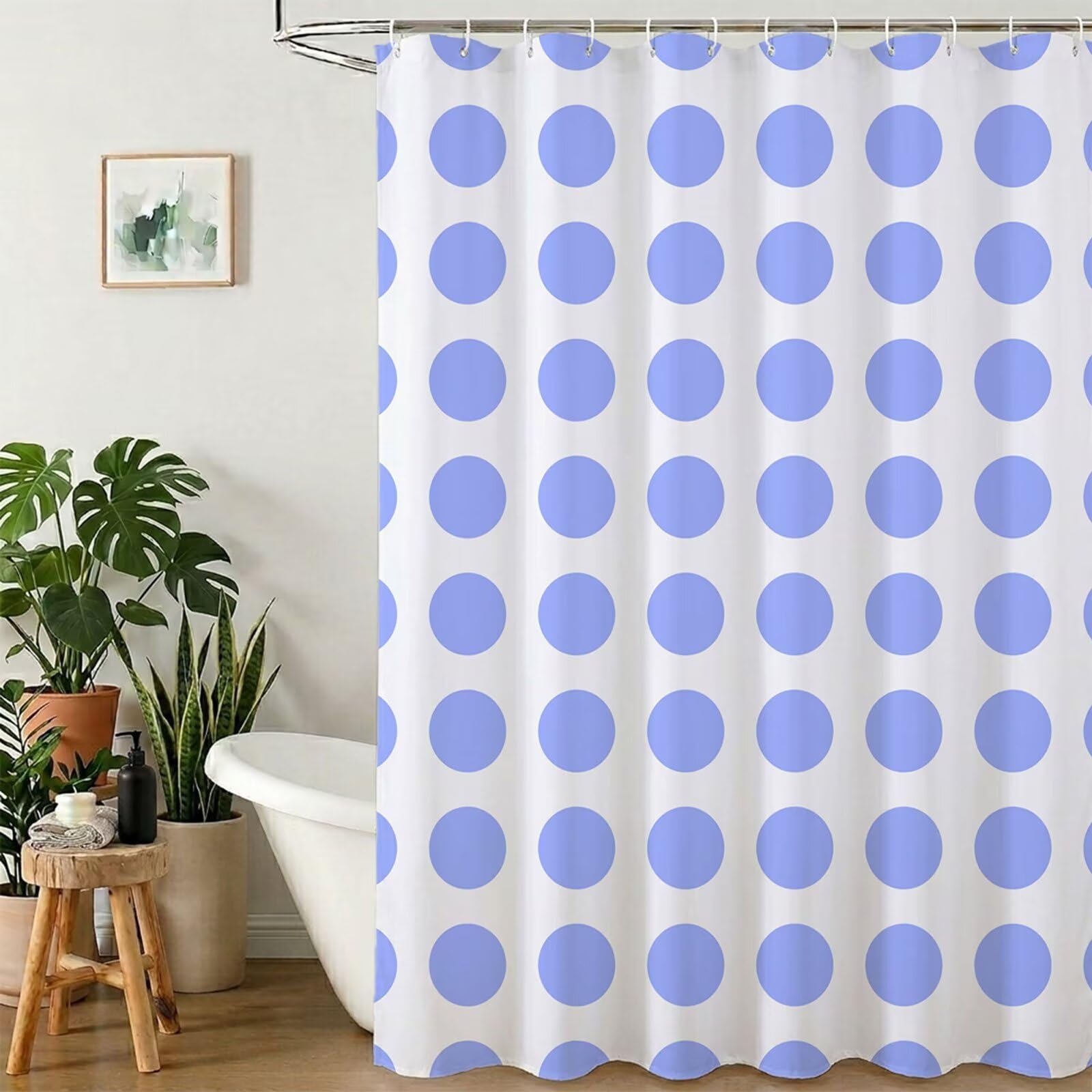 Rideau de Douche 180x240 cm - Tissu Polyester Imperméable Anti-Moisissure - 12 Anneaux Inclus - Ourlet Lesté pour Stabilité - Lavable en Machine - Idéal de Baignoire et Douche - Pois & Bleu Y1#519