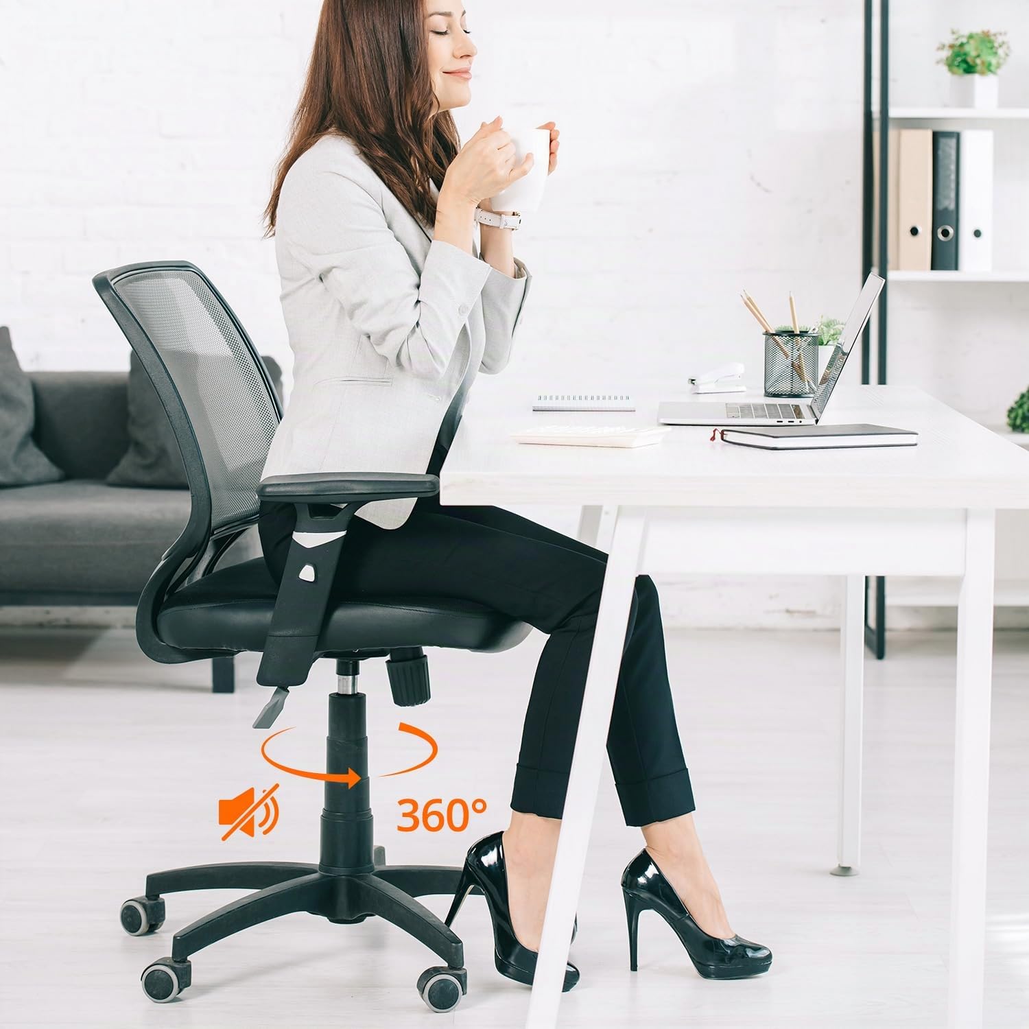 QWORK® Vérin à gaz pour chaise de bureau robuste, compatible avec la plupart des chaises de bureau, longueur totale 265-385 mm, noir, 300 kg