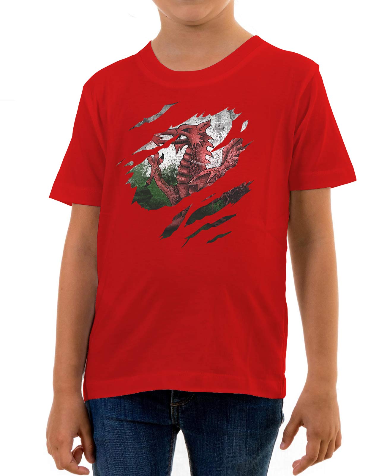 Reality Glitch Red Torn Wales Flag Kids T-Shirt (, 9-11 Years)