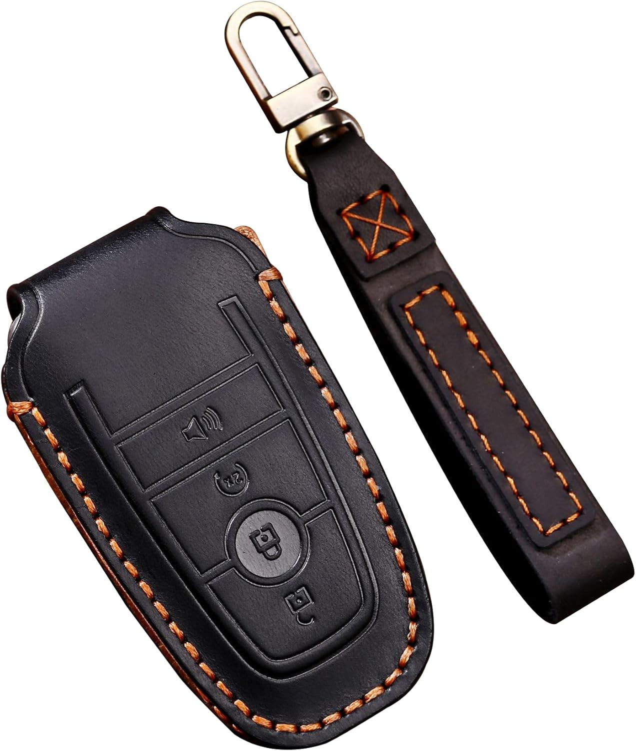 ontto Leather Key Fob Cover for Ford Explorer Mustang Fusion Escape F150 F250 F350 F450 F550 Edge Black