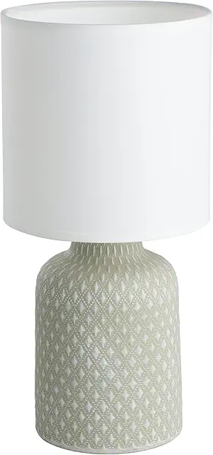 Lámpara de mesa Bellariva Eglo, cerámica gris con pantalla textil blanca, interruptor incluido