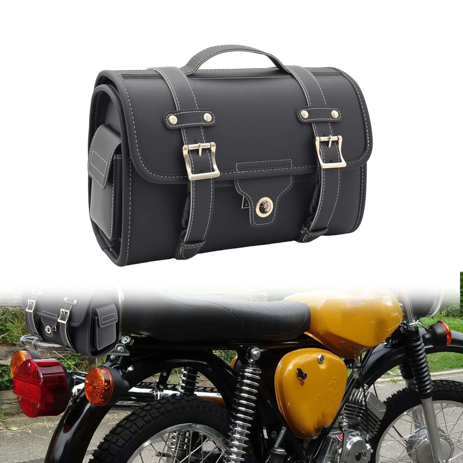 kleine Leder-Hecktasche mit Schnellverschluss, Gepäckträgertasche, schwarz, passend für Simson S50, S51, S70