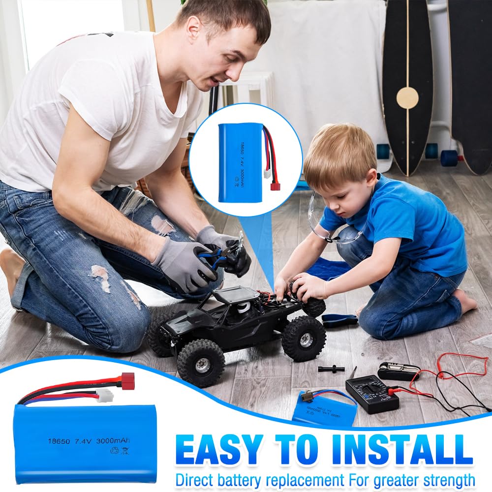 Akumulator litowo-jonowy 7,4 V, 2 szt. 3000 mAh akumulator litowo-jonowy z wtyczką Deans T Plug i Xh-3P, baterie litowe Lonen z 1 ładowarką, do pojazdów RC, czołgów, samochodów, robotów, samochodów
