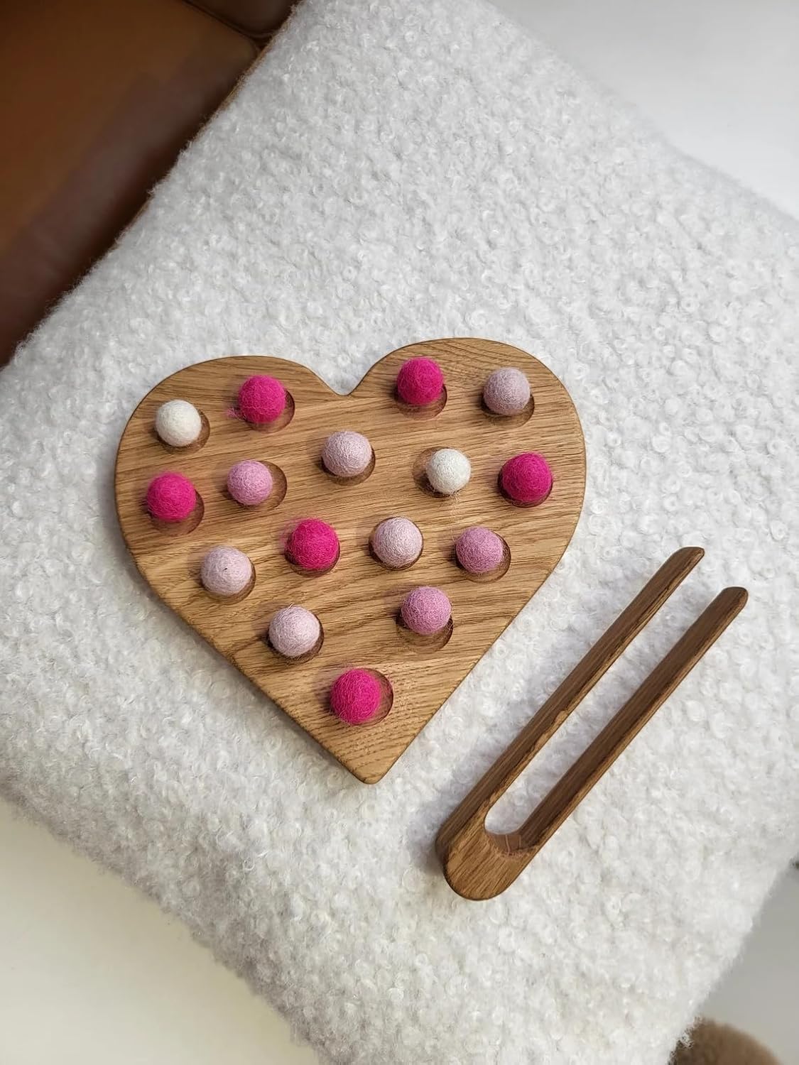 Montessori Wooden Heart fine Motor Skills Activities Homeschool Learning Kids Valentines Day Teacher Kids Gift Toddler Activities (Heart + Felt Balls)