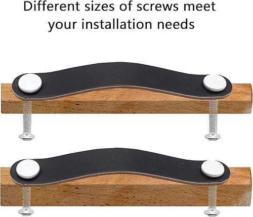 Miniatura 5 de Paquete de 8 tiradores de cuero genuino para cajones, tiradores de gabinete suaves, asas de cuero negro, centro de agujeros de 3-34 pulgadas con