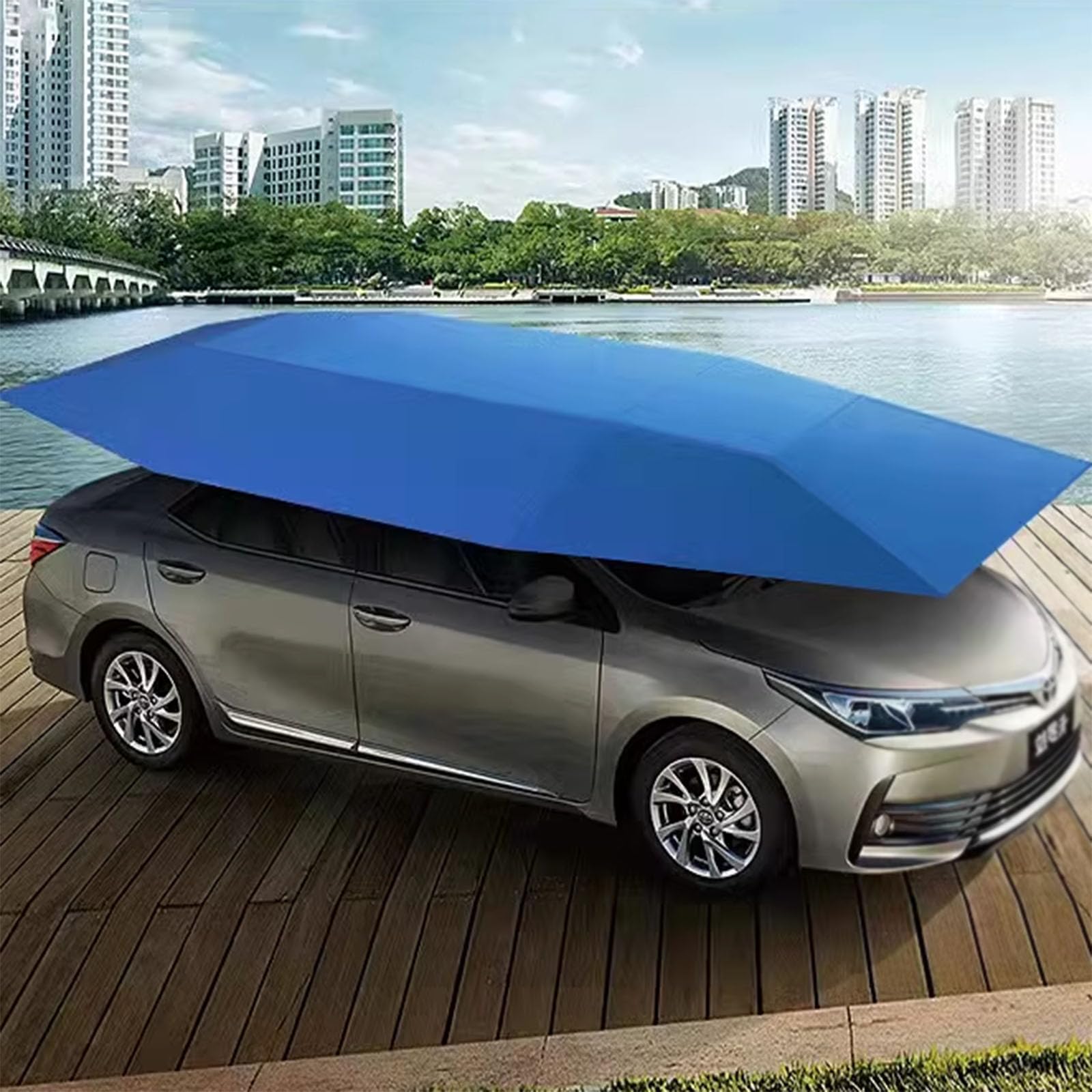 Dachzelt, vollautomatischer Auto-Sonnenschutz, mobiler Auto-Sonnenschutz, Solar-Smart-Ladegerät, für SUV, Minivan, LKW (Silver 500cm) Auto & Motorrad