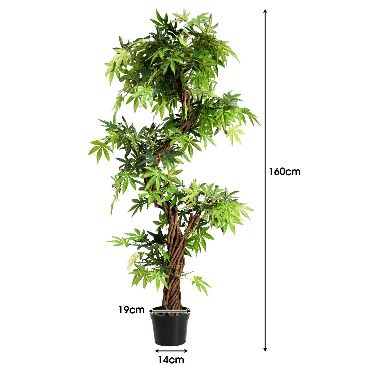 GOPLUS Arbre Artificielle en Pot Hauteur 160CM, Art Floral Faux Bonsaï Décoration en Plastique, Simulation Décorations Paysager à Intérieur ou Extérieur