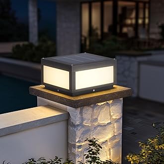 Solar Pillar Light Outdoor,Modern Post Light Dusk to Dawn IP65 Waterproof Solar Column Cap Lights LED 3000K Deck Lantern Lamp for Flat Surface Patio Garden Decoration with E26 Bulb(11.8"x11.8",Grey)