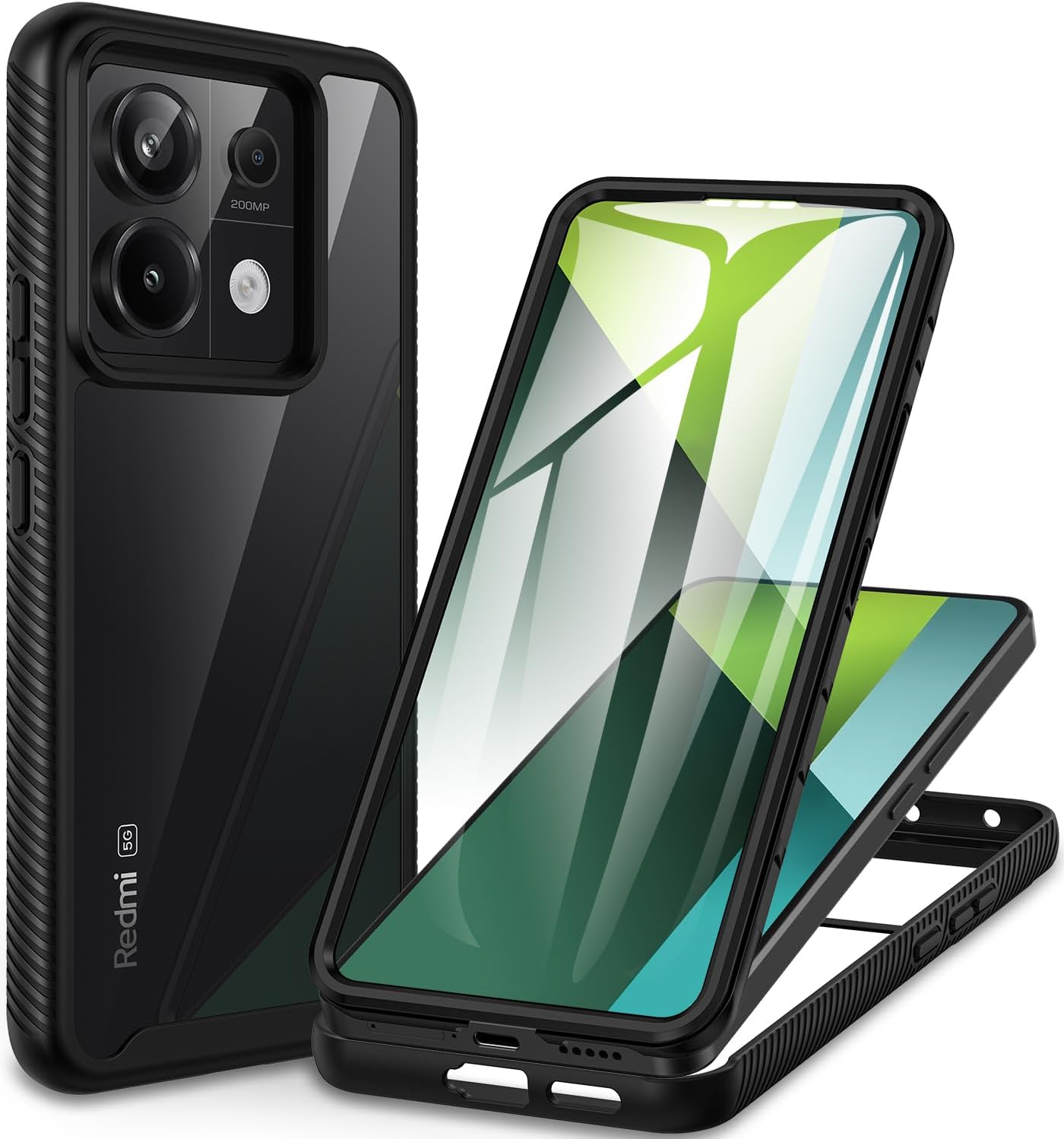 CENHUFO for Redmi Note 13 Pro 5G / POCO X6 5G Case - Built-in Screen Protector, 360° Full Body Protective Shockproof Rugged Bumper Clear Phone Case - Black