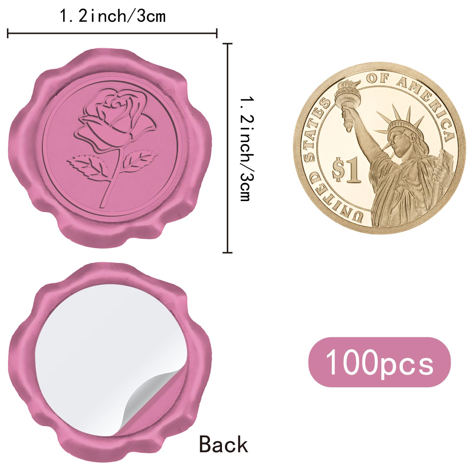 Craspire 50PCS Sceau De Cire Autocollants Rose Fleur Sceau De Cire
