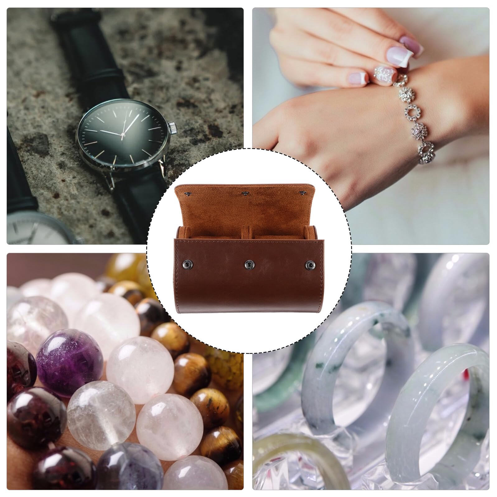 Reise Uhrenetui aus Pu mit Voll Bedecktem Design und 2 Fächern Tragbare Uhrenrolle für Damen und Herren für Indoor und Reisen