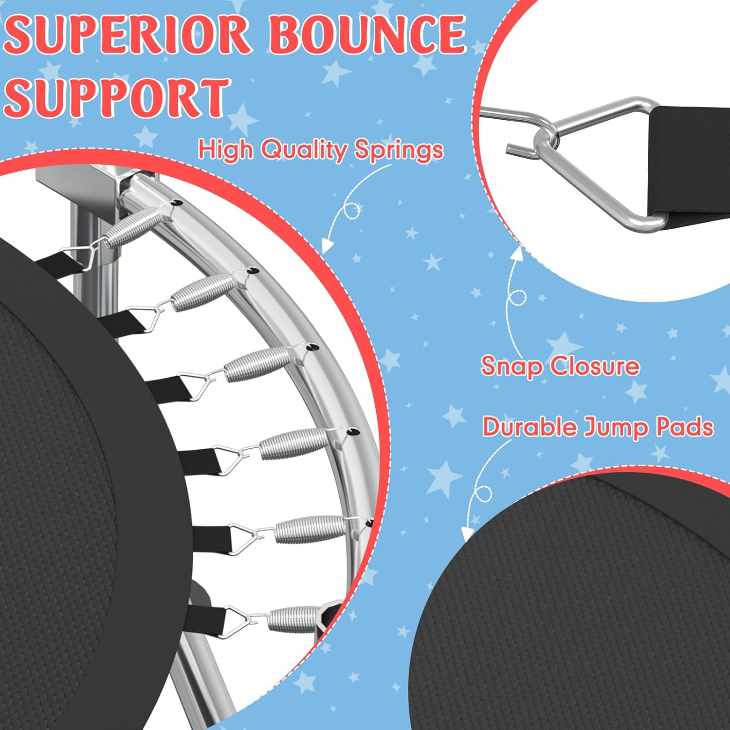 Trampoline for Kids, 55" Indoor & Outdoor Toddler Trampoline, Anti-Rollover Bottom Kids Toys with Adjustable Gymnastics Bars, Toddler Swing, Basketball Hoop