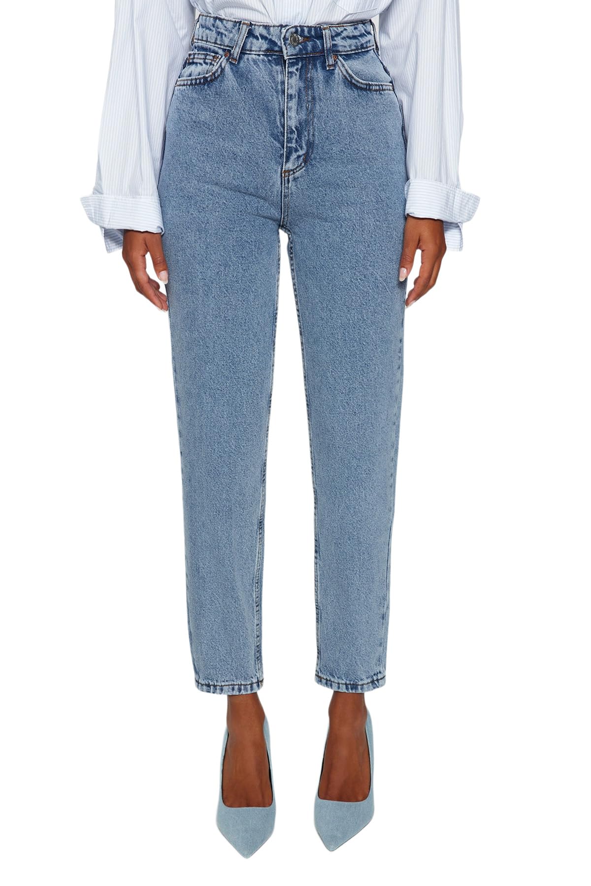 TRENDYOL Damen Jeans Trendyol Damen Gerade Mama Hohe Taille Jeans