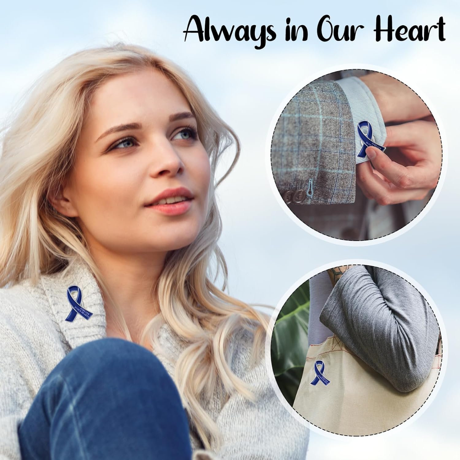 Unittype 120 Set Funeral Ribbon Pins Awareness Lapel Pin Remembrance Ribbon Brooch with Prayer Cards Organza Bags(Royal Blue) - Image 5