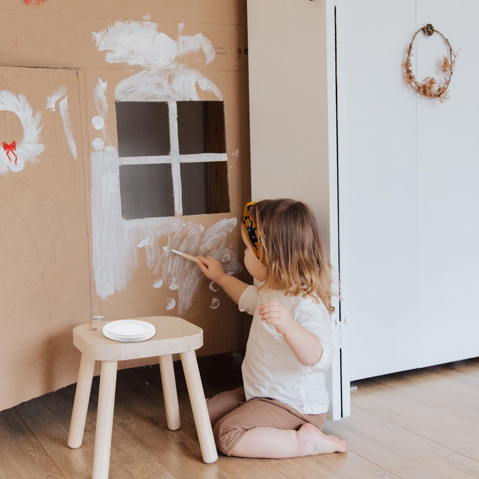 GALPADA Keramik 5-lagiges Stapelbares Aquarellfarbenpalette Satz mit Deckel für Zuhause Kreative Farbschale aus Weißer Keramik für Kinder und Malanfänger Zufälliger Stil