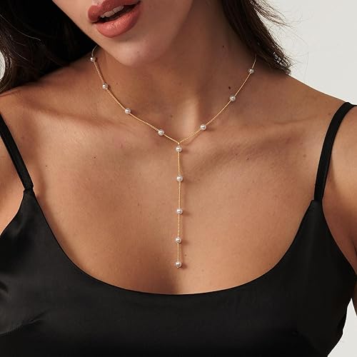 Miniatura 3 de VRIUA Pearl Necklaces for Women - 14k Gold Plated Dainty Pearl Necklace Simple Gold Pearl Necklace Everyday Minimalist Necklaces for Women