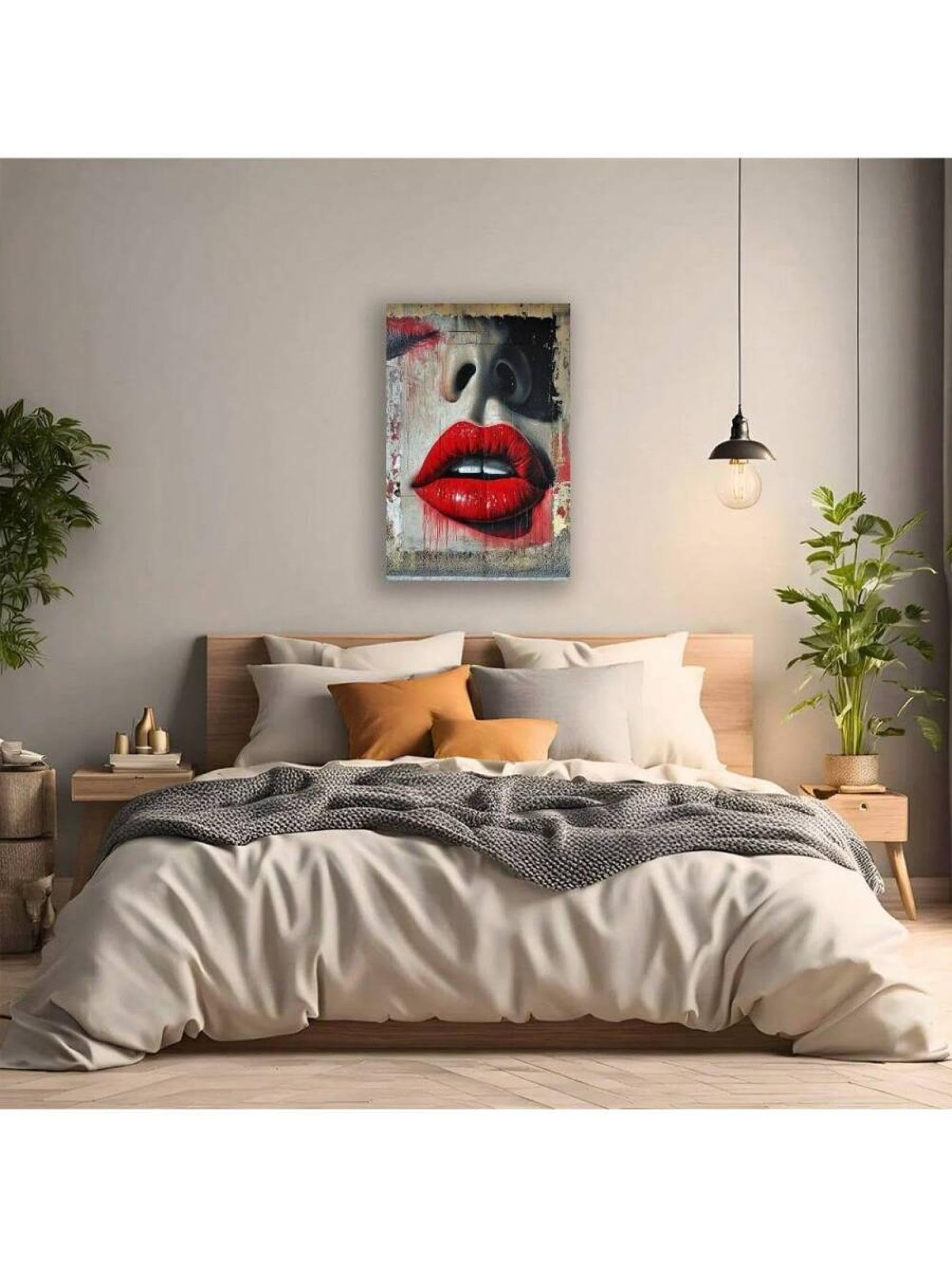 CAOXTART Stampa artistica su tela con donna sexy e labbra rosse, poster musicale, stampe su tela, poster, quadri decorativi, pittura estetica, 50x70 cm con cornice