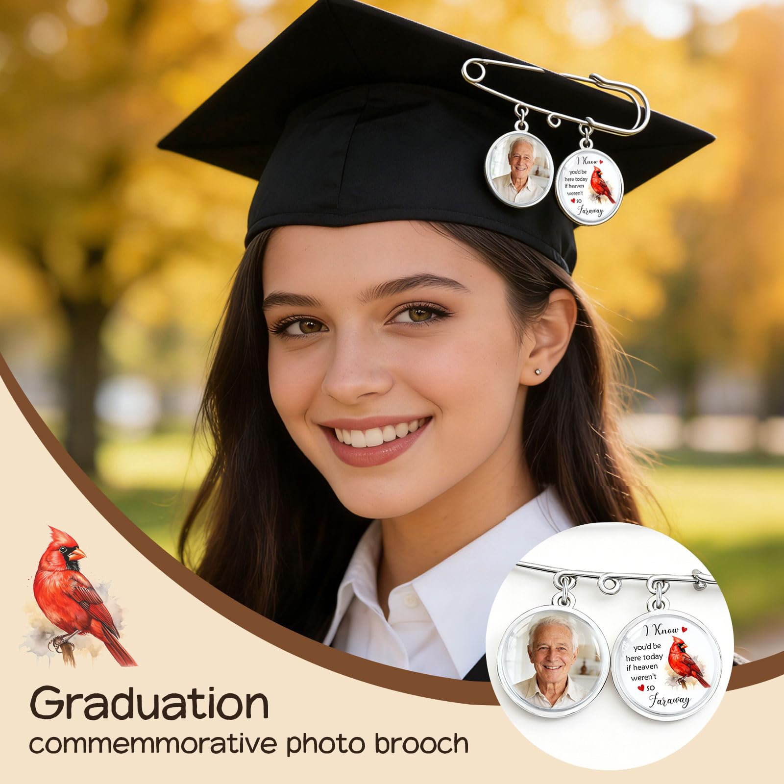 Custom Graduation Tassel Brooches Pins with Memorial Photo Texts Charm,Personalized Memorial Cap Accessory 2026 - 4