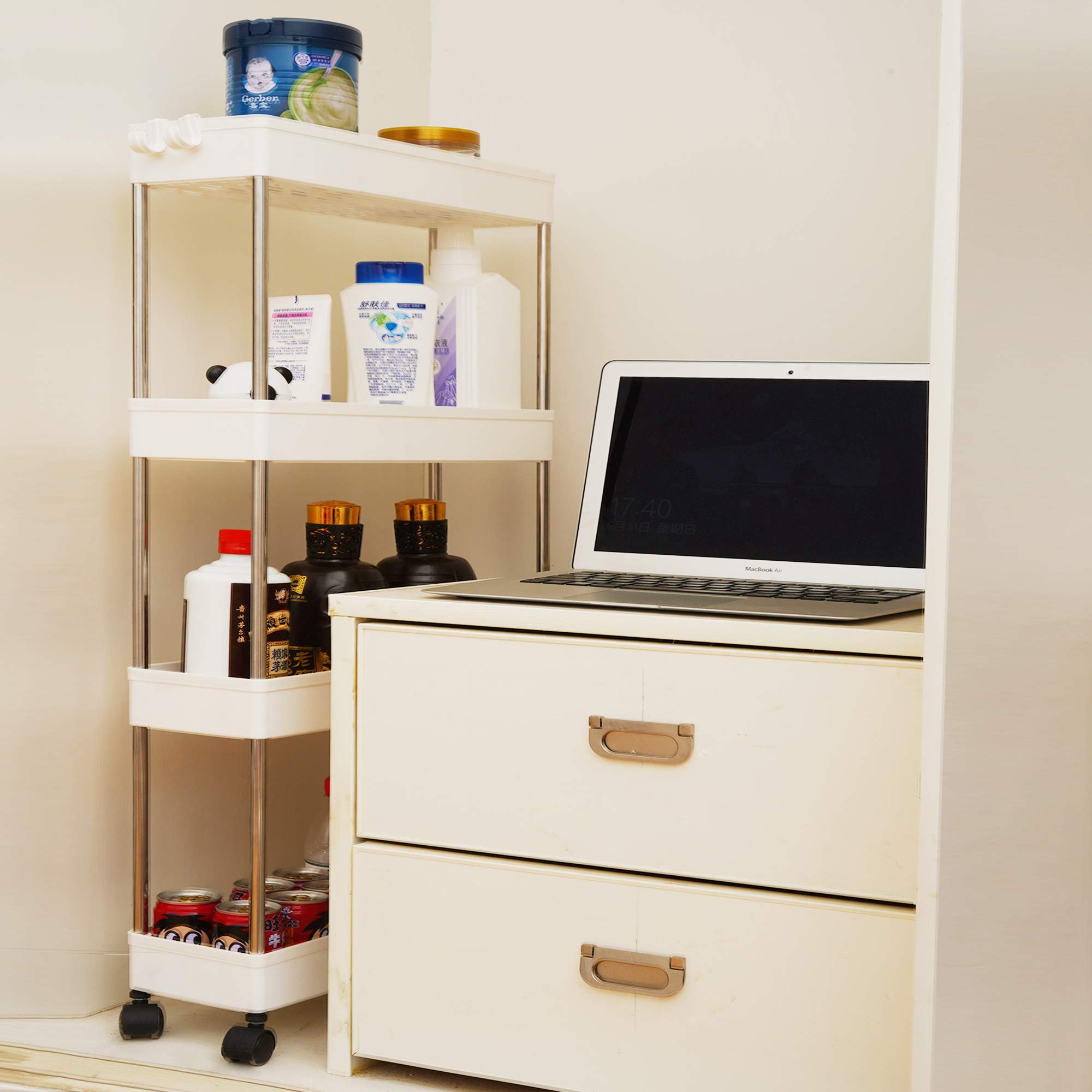 4 Tier Slim Storage Cart, Mobile Narrow Rolling Cart with Wheels