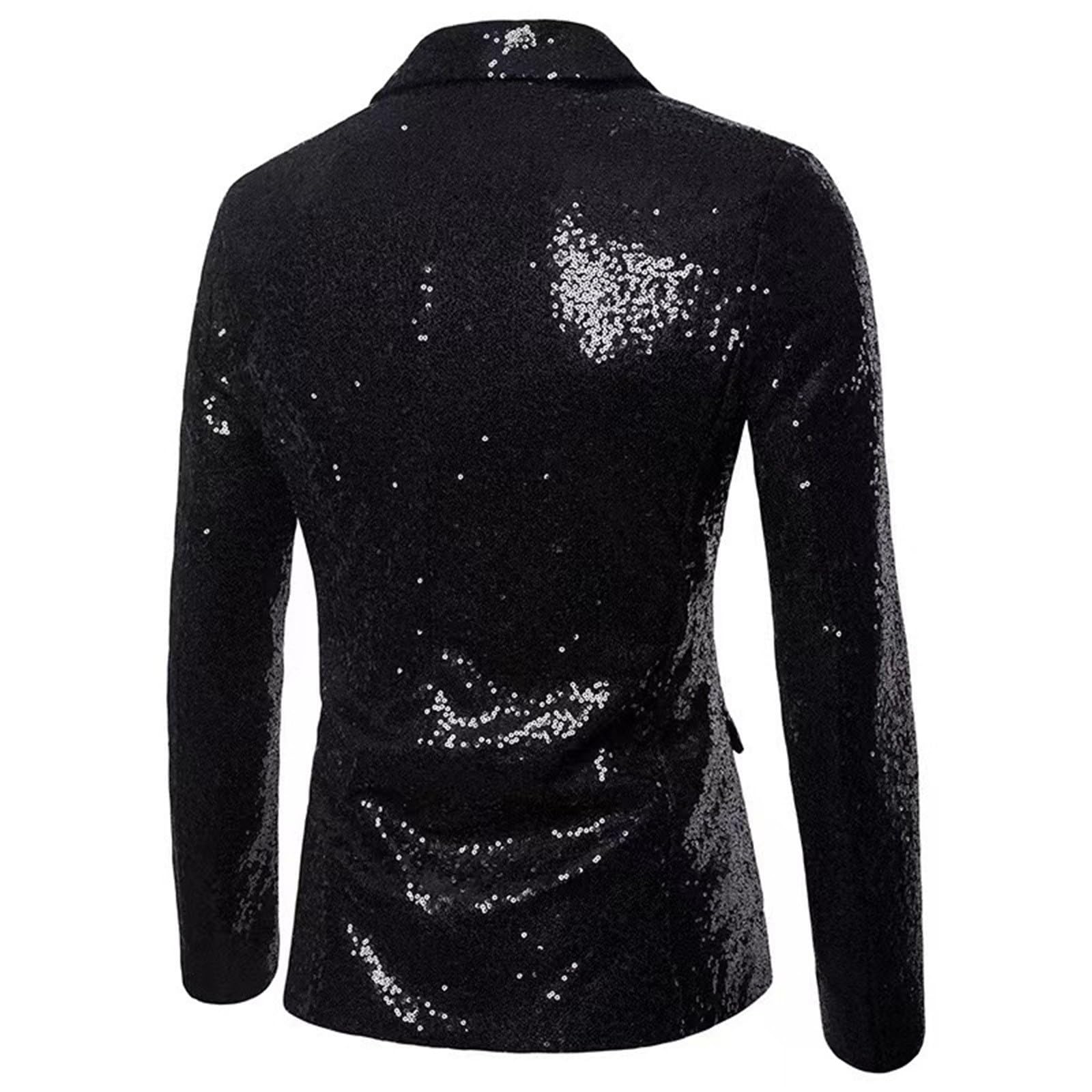 Generico Abito Glitterato da Uomo in 2 Pezzi Slim Fit Blazer Elegante Set Abito con Paillettes per Feste e Balli di Fine Anno Giacca e Pantaloni Slim Costume di Carnevale Outfit Anni 80