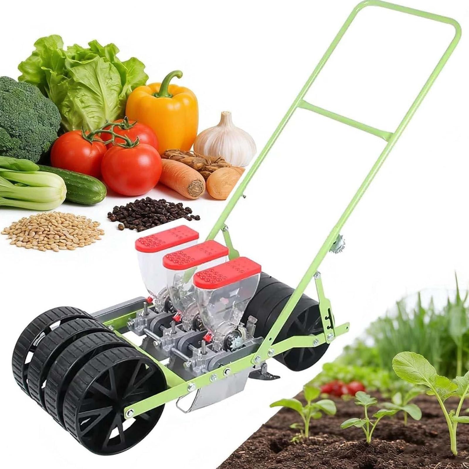 Seminatrice manuale da giardino | Seminatrice per ortaggi a spinta manuale |Nuova seminatrice manuale portatile da giardino,seminatrice di precisione a 1/2/3/4/5/6 file,per la semina su terrazze 3row