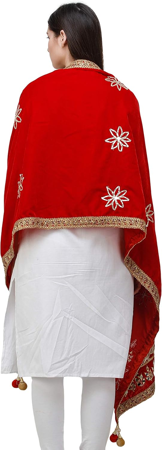 Exotic India Dupatta from Amritsar Embellished with Gota Patches on Border and Mirrors