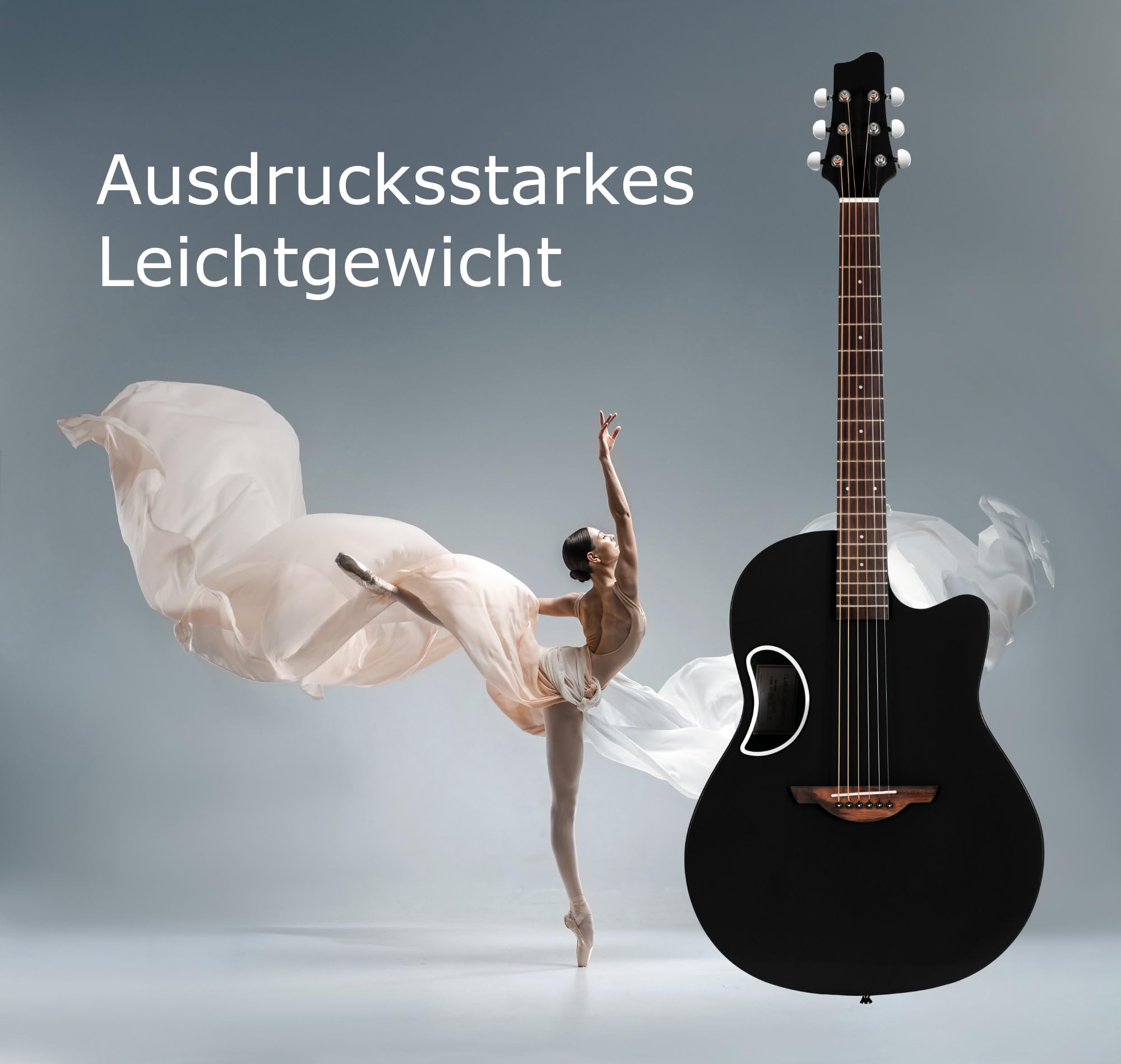 Classic Cantabile CS-100TQ Westerngitarre – Gitarre mit seitlichem Schallloch – Decke: massive Fichte, Boden & Zarge: Carbonfaser, Griffbrett/Hals: Technical Wood/Okoume – Akustik Gitarre in Schwarz